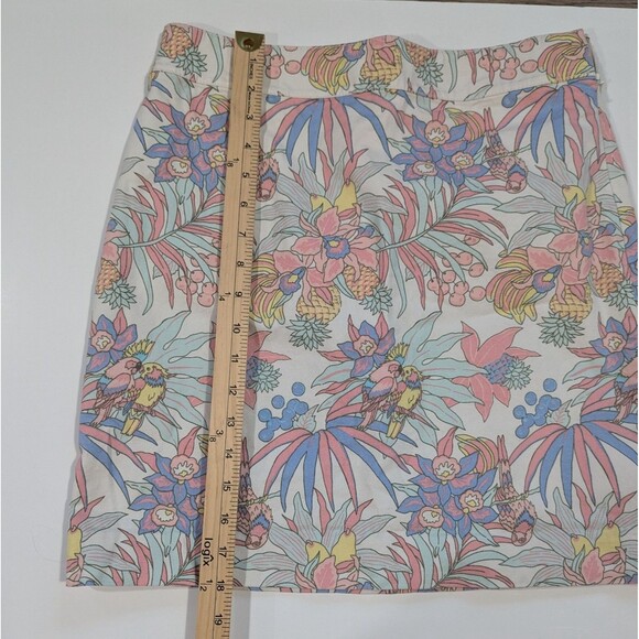 Talbots A-Line Pencil Skirt Pastel Beach Tropical Print With Parrots Size 4 - Picture 4 of 11